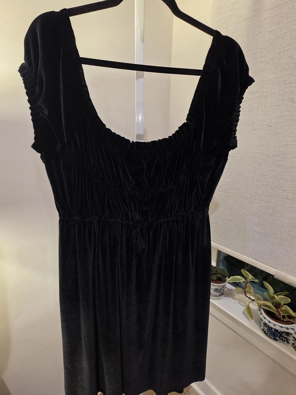 Free People Black Velvet Square-Neck Mini Dress Size M Boho Fairy‎ Goth
